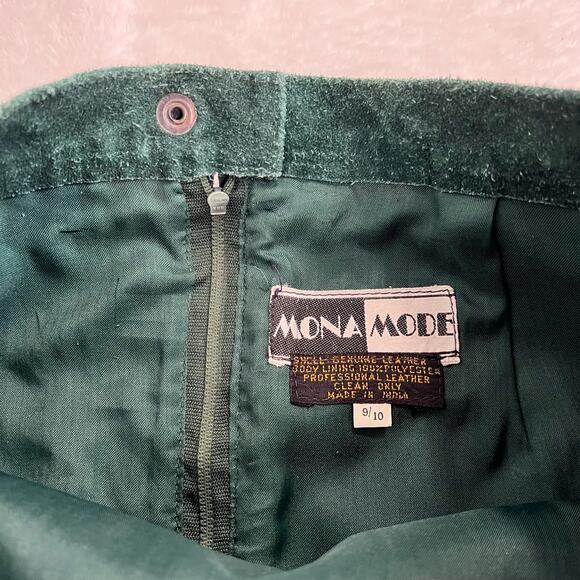 Vintage Mona Mode Green Leather Suede Skirt Small - Picture 7 of 9